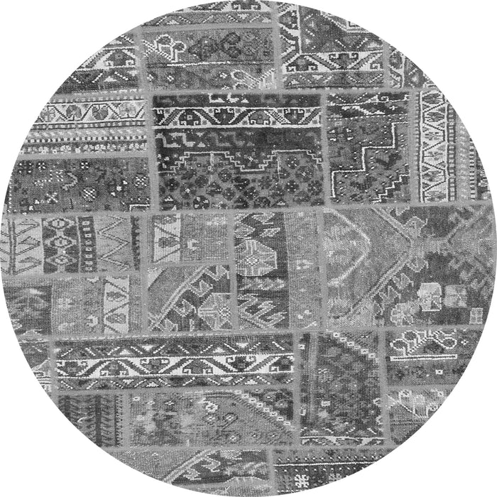 Round Machine Washable Patchwork Gray Transitional Rug, wshabs1963gry