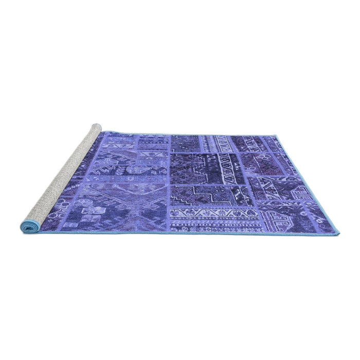 Sideview of Machine Washable Patchwork Blue Transitional Rug, wshabs1963blu