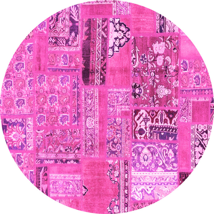Round Machine Washable Patchwork Pink Transitional Rug, wshabs1964pnk