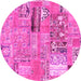 Round Machine Washable Patchwork Pink Transitional Rug, wshabs1964pnk