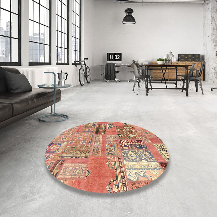 Round Abstract Chestnut Red Patchwork Rug in a Office, abs1964