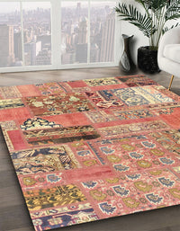 Abstract Chestnut Red Patchwork Rug, abs1964