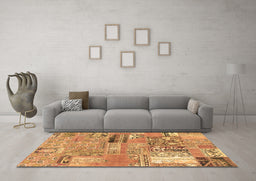 Machine Washable Patchwork Brown Transitional Rug in a Living Room,, wshabs1964brn