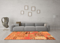 Machine Washable Patchwork Orange Transitional Area Rugs in a Living Room, wshabs1964org