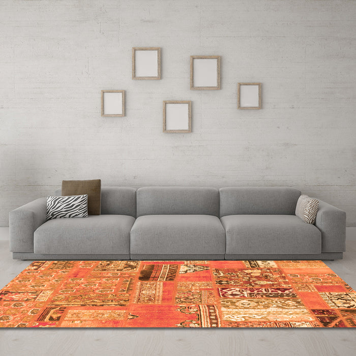 Machine Washable Patchwork Orange Transitional Area Rugs in a Living Room, wshabs1964org