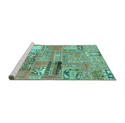 Sideview of Machine Washable Patchwork Turquoise Transitional Area Rugs, wshabs1964turq