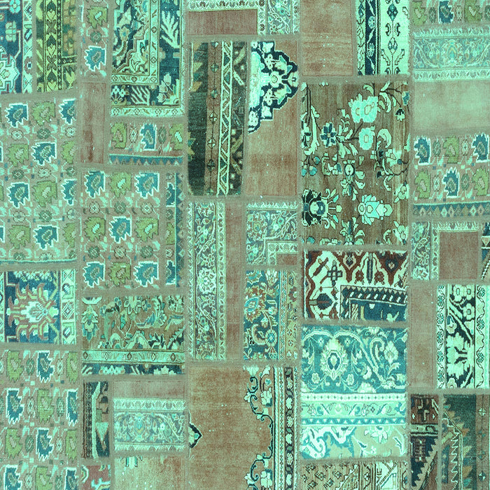 Square Machine Washable Patchwork Turquoise Transitional Area Rugs, wshabs1964turq