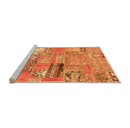 Sideview of Machine Washable Patchwork Orange Transitional Area Rugs, wshabs1964org