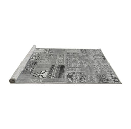 Sideview of Machine Washable Patchwork Gray Transitional Rug, wshabs1964gry