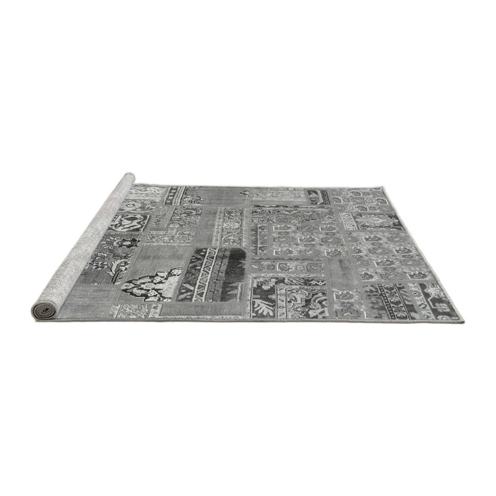 Sideview of Machine Washable Patchwork Gray Transitional Rug, wshabs1964gry