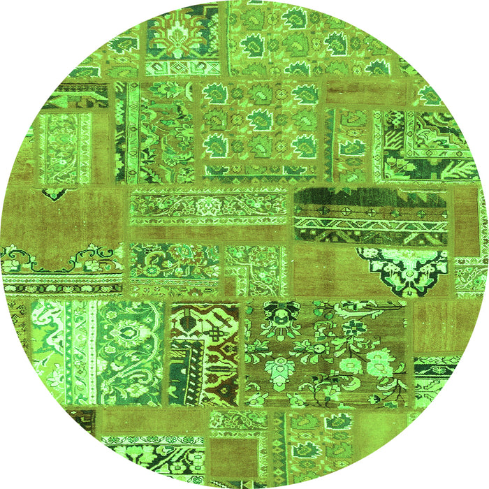 Round Machine Washable Patchwork Green Transitional Area Rugs, wshabs1964grn