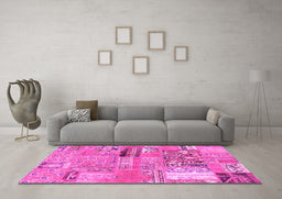 Machine Washable Patchwork Pink Transitional Rug in a Living Room, wshabs1964pnk