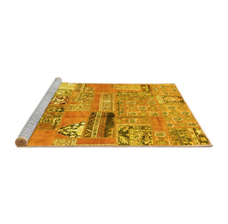 Sideview of Machine Washable Patchwork Yellow Transitional Rug, wshabs1964yw