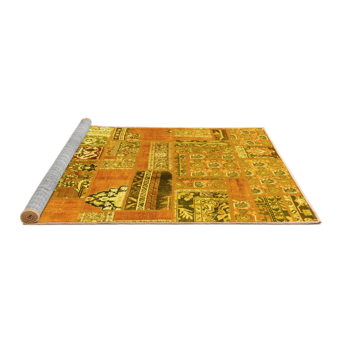 Sideview of Machine Washable Patchwork Yellow Transitional Rug, wshabs1964yw