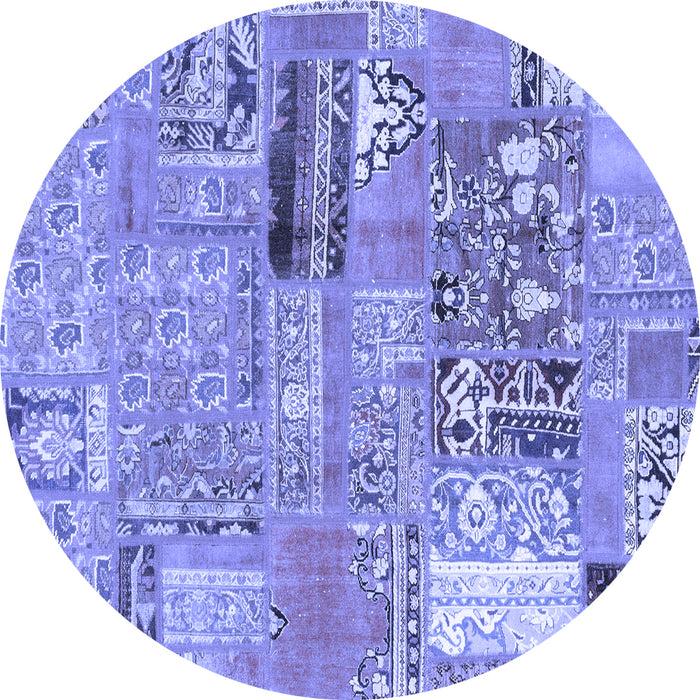 Round Machine Washable Patchwork Blue Transitional Rug, wshabs1964blu