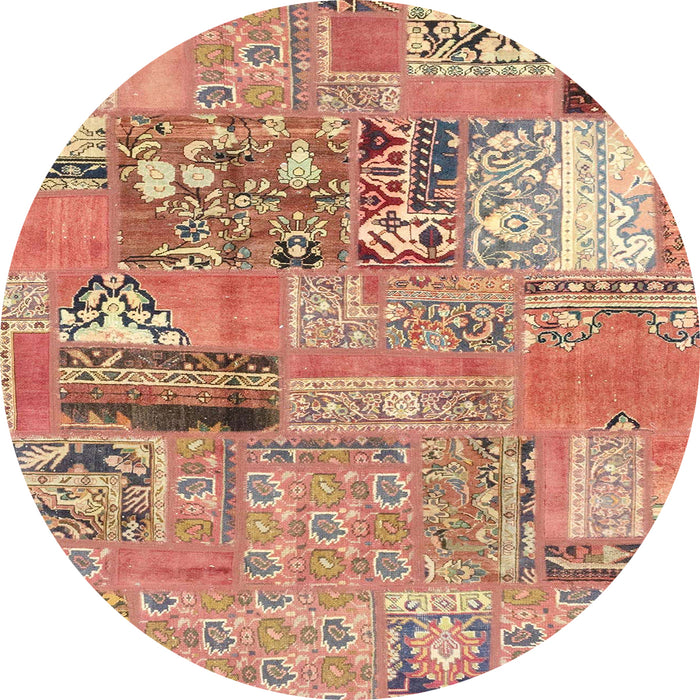 Round Abstract Chestnut Red Patchwork Rug, abs1964