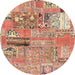 Round Abstract Chestnut Red Patchwork Rug, abs1964