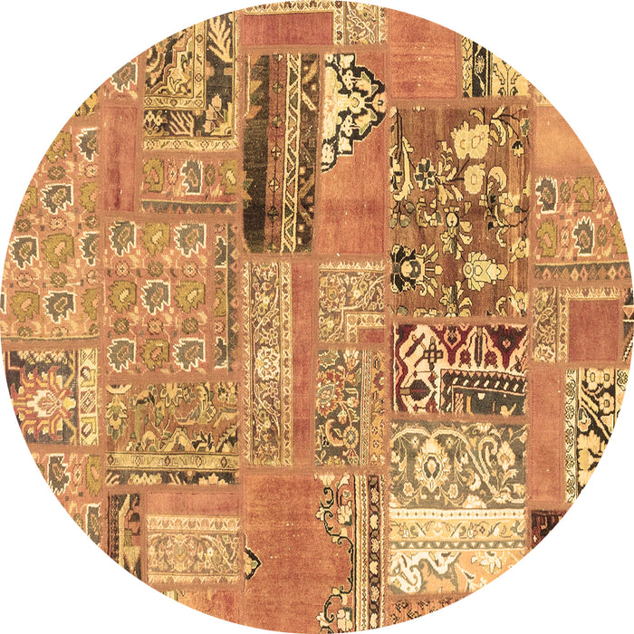 Round Patchwork Brown Transitional Rug, abs1964brn