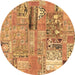 Round Patchwork Brown Transitional Rug, abs1964brn