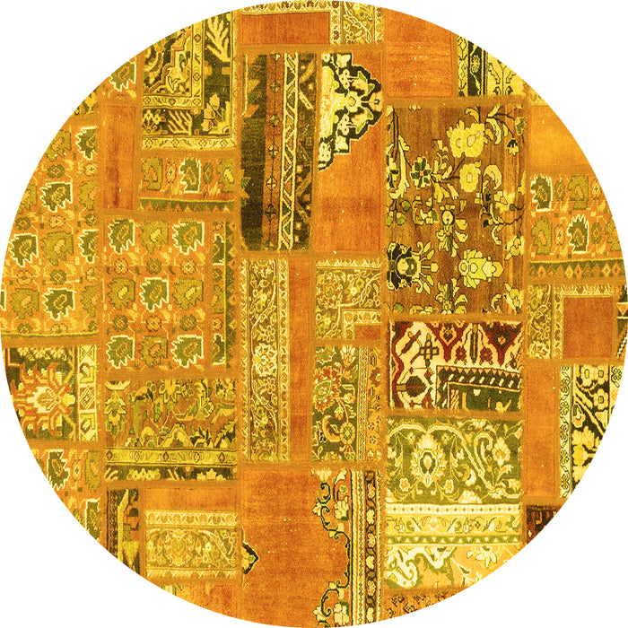 Round Patchwork Yellow Transitional Rug, abs1964yw