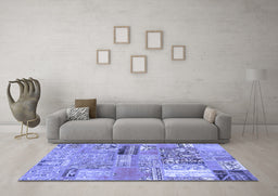 Machine Washable Patchwork Blue Transitional Rug in a Living Room, wshabs1964blu