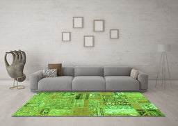 Machine Washable Patchwork Green Transitional Area Rugs in a Living Room,, wshabs1964grn