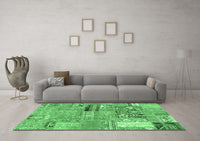 Machine Washable Patchwork Emerald Green Transitional Rug, wshabs1964emgrn