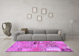 Machine Washable Patchwork Purple Transitional Area Rugs in a Living Room, wshabs1964pur