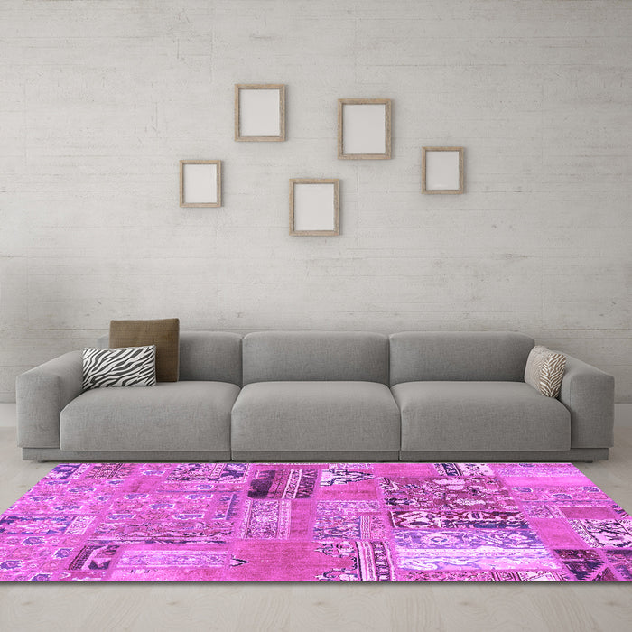 Machine Washable Patchwork Purple Transitional Area Rugs in a Living Room, wshabs1964pur