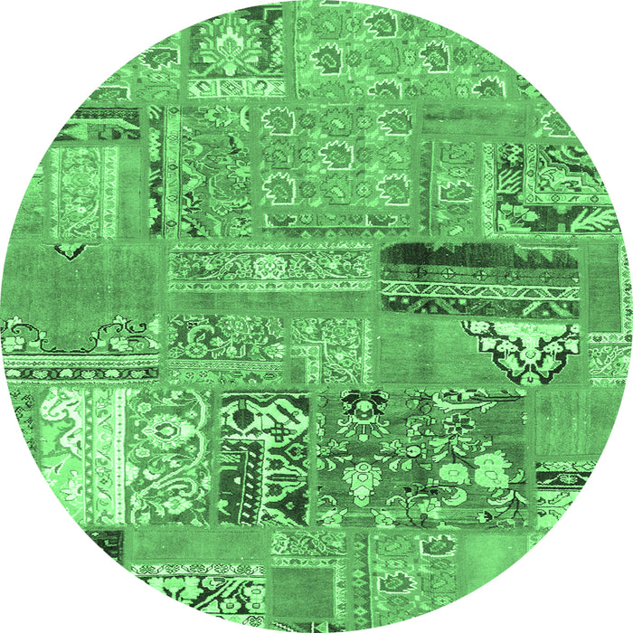 Round Machine Washable Patchwork Emerald Green Transitional Area Rugs, wshabs1964emgrn