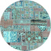 Round Patchwork Light Blue Transitional Rug, abs1964lblu