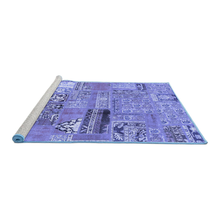 Sideview of Machine Washable Patchwork Blue Transitional Rug, wshabs1964blu