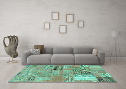 Machine Washable Patchwork Turquoise Transitional Area Rugs in a Living Room,, wshabs1964turq