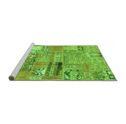 Sideview of Machine Washable Patchwork Green Transitional Area Rugs, wshabs1964grn