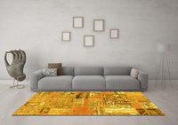 Machine Washable Patchwork Yellow Transitional Rug, wshabs1964yw