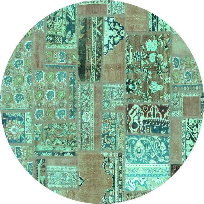 Round Patchwork Turquoise Transitional Rug, abs1964turq