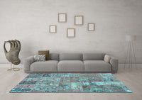 Machine Washable Patchwork Light Blue Transitional Rug, wshabs1965lblu