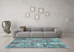 Machine Washable Patchwork Light Blue Transitional Rug in a Living Room, wshabs1965lblu