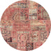 Round Abstract Chestnut Red Patchwork Rug, abs1965