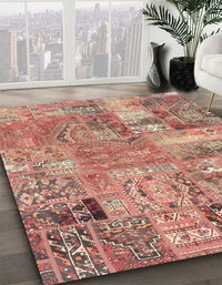 Abstract Chestnut Red Patchwork Rug, abs1965