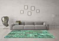 Machine Washable Patchwork Turquoise Transitional Rug, wshabs1965turq