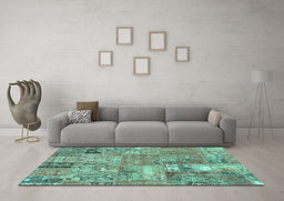Machine Washable Patchwork Turquoise Transitional Area Rugs in a Living Room,, wshabs1965turq