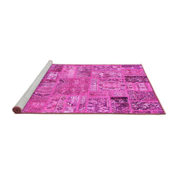 Sideview of Machine Washable Patchwork Pink Transitional Rug, wshabs1965pnk