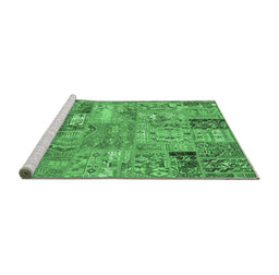 Sideview of Machine Washable Patchwork Emerald Green Transitional Area Rugs, wshabs1965emgrn