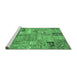 Sideview of Machine Washable Patchwork Emerald Green Transitional Area Rugs, wshabs1965emgrn