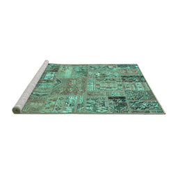 Sideview of Machine Washable Patchwork Turquoise Transitional Area Rugs, wshabs1965turq