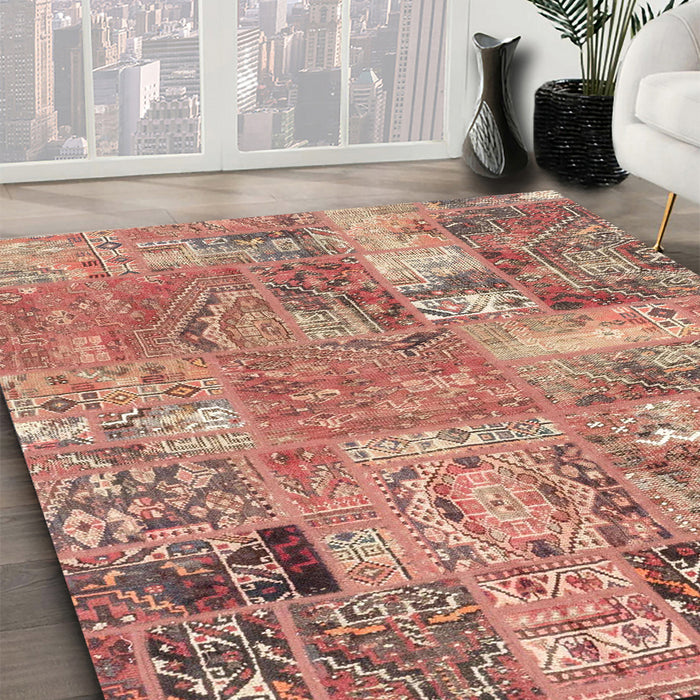 Machine Washable Abstract Chestnut Red Rug in a Family Room, wshabs1965