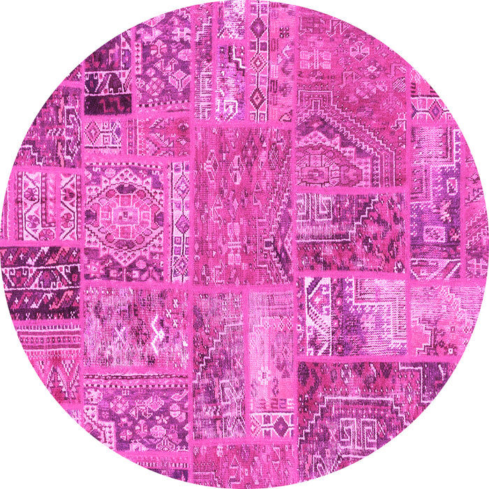 Round Patchwork Pink Transitional Rug, abs1965pnk