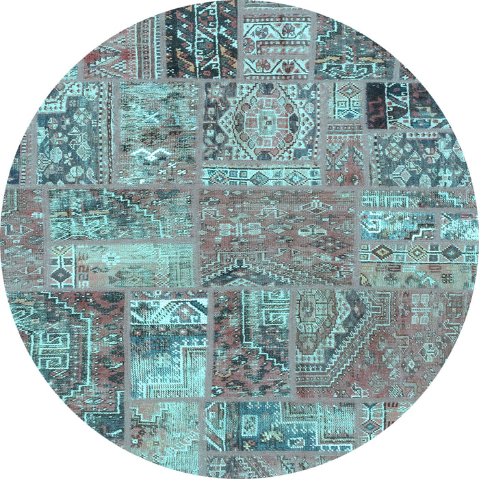 Round Machine Washable Patchwork Light Blue Transitional Rug, wshabs1965lblu