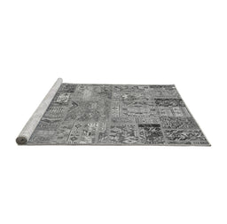 Sideview of Machine Washable Patchwork Gray Transitional Rug, wshabs1965gry